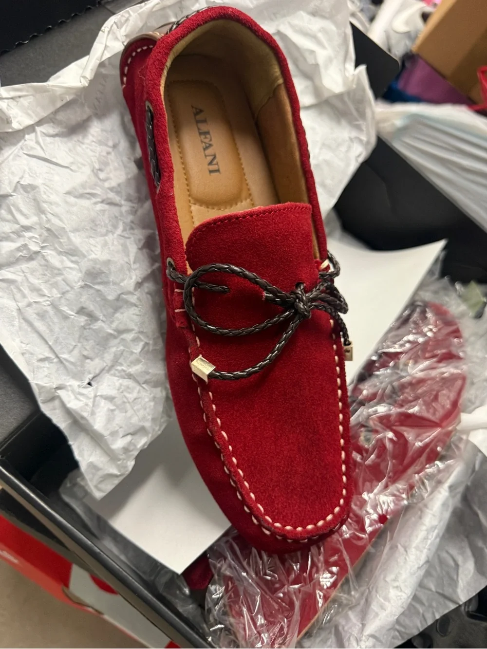 Alfani Red Suede Driving Moccasins for Men